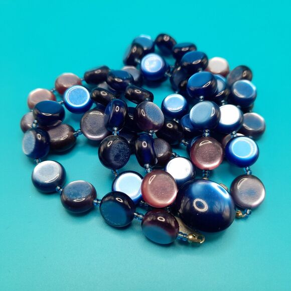 Vintage Japan Blue Lavender Lucite Two Strand Necklace - Picture 10 of 10